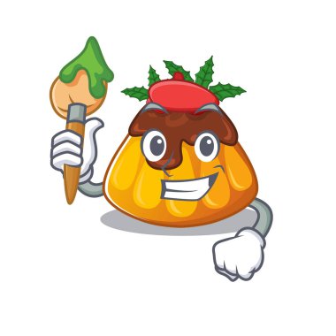 Sanatçı Noel pudingi maskot tabağında servis ediliyor.