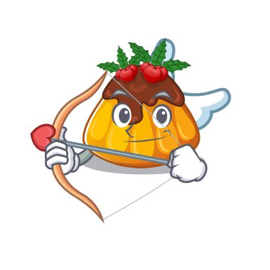 Aşk tanrısı Noel pudingi maskot tabağında servis edilir.