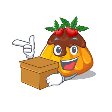 Karikatürle izole edilmiş Noel pudingiyle