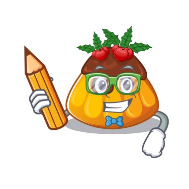 Öğrenci Noel pudingi karikatürle izole edilmiş.