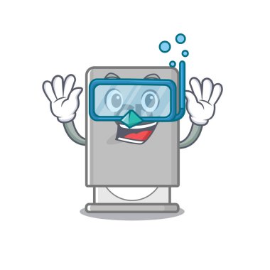 Maskot ahşap masanın üstünde dalış romu.