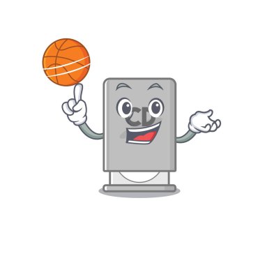 Basketbol romu sürücüsü maskotu çizgi filmle izole edilmiş.