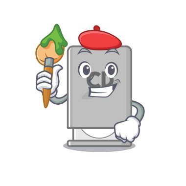 Sanatçı rom sürücüsü maskotu çizgi filmle izole edilmiş.