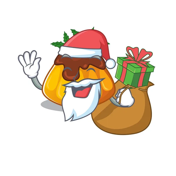 Papai Noel com pudim de Natal presente refrigerado na geladeira dos desenhos animados — Vetor de Stock
