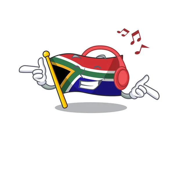 Listening music flag south africa isolated with mascot — ストックベクタ