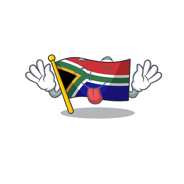 Tongue out south africa flag flies at cartoon pole — ストックベクタ