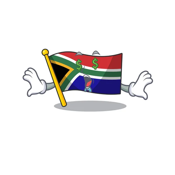 Money eye south africa flag flies at cartoon pole — 图库矢量图片
