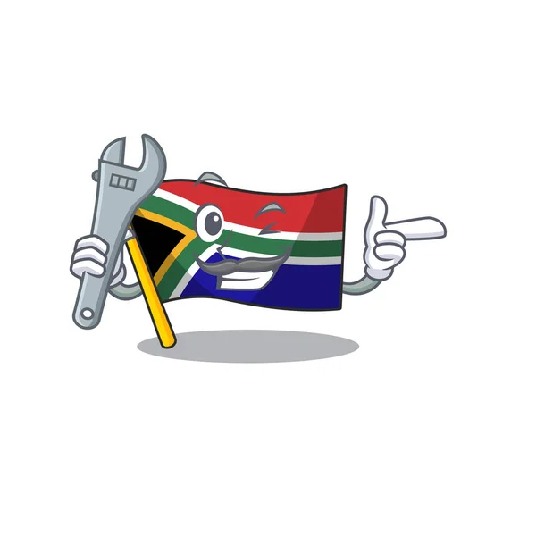 Механический флаг Южной Африки развевается на полюсе мультфильма — стоковый вектор