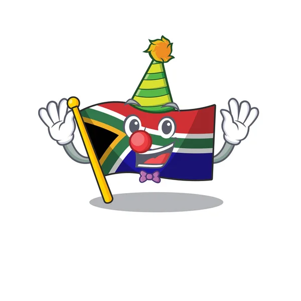 Payaso bandera de Sudáfrica ondea en el poste de dibujos animados — Archivo Imágenes Vectoriales