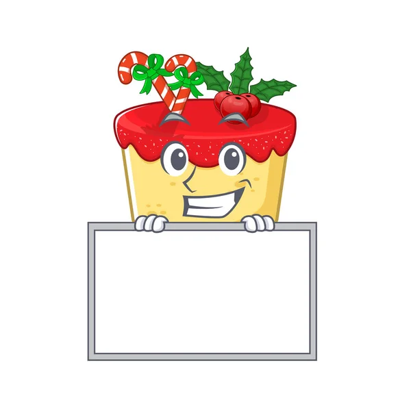 Sonriendo con pastel de navidad servido encima del tablero de dibujos animados — Vector de stock