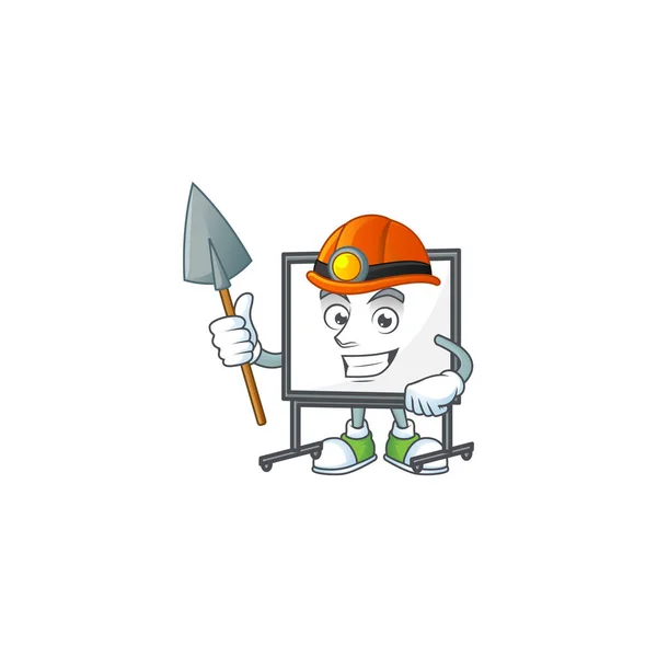Minero personaje de dibujos animados de tablero blanco con la mascota — Vector de stock