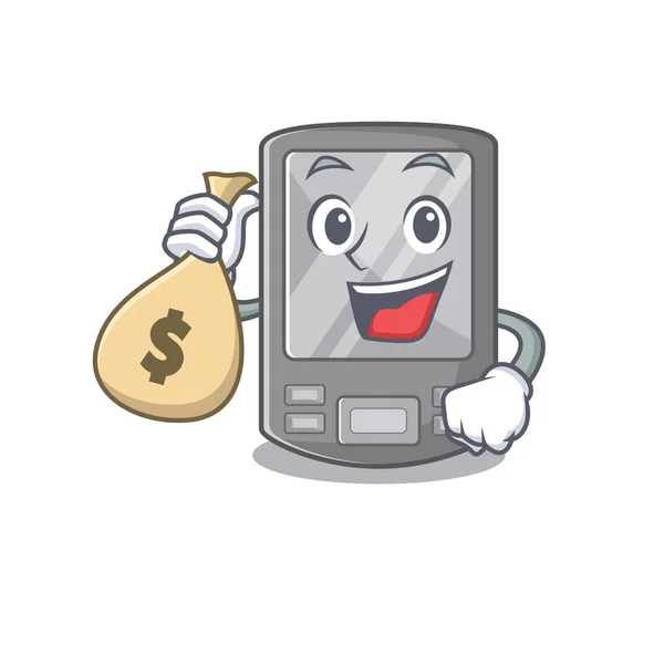 Com dinheiro saco assistente digital pessoal em um personagem —  Vetores de Stock