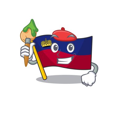 İzole edilmiş karakterli sanatçı bayrağı Lihtenştayn maskotu