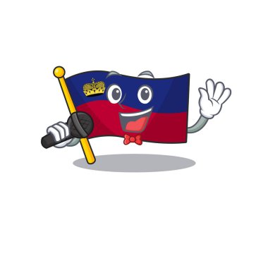 Maskot masasının üzerinde katlanmış bayrak liechtenstein 'ı söylüyor.