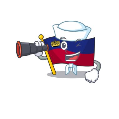 Maskot masasının üzerine katlanmış dürbün bayraklı denizci.