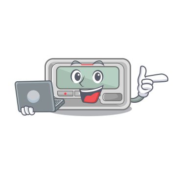 Maskot şeklinde dizüstü bilgisayar çağrı cihazıyla.