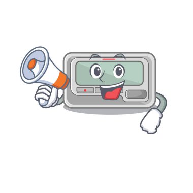 Maskot şeklinde megafon çağrı cihazıyla.