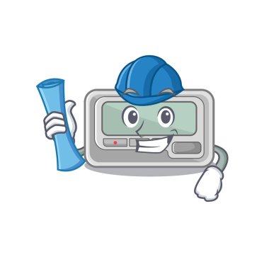 Karikatür ahşap masanın üzerine yerleştirilmiş mimar çağrı cihazı.