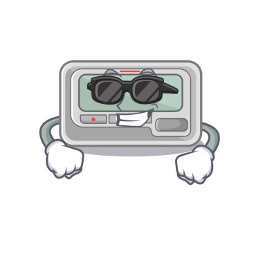 Çizgi film ahşap masanın üzerine yerleştirilmiş süper havalı çağrı cihazı.