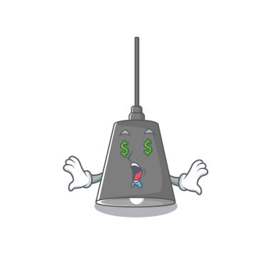 Maskot ahşap masanın üstünde para gözü kolyesi lambası.