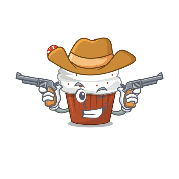 Cupcake de Noël Cowboy isolé avec la mascotte — Image vectorielle