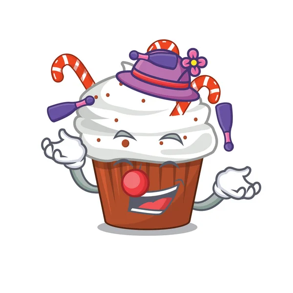 Jongleren kerst cupcake met in cartoon vorm — Stockvector