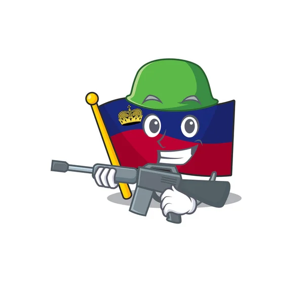 İzole edilmiş karakterli ordu bayrağı Lihtenştayn maskotu — Stok Vektör