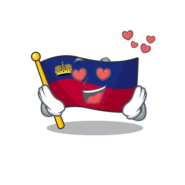 Στην αγάπη σημαία Λιχτενστάιν διπλωμένο πάνω από το τραπέζι μασκότ — Διανυσματικό Αρχείο