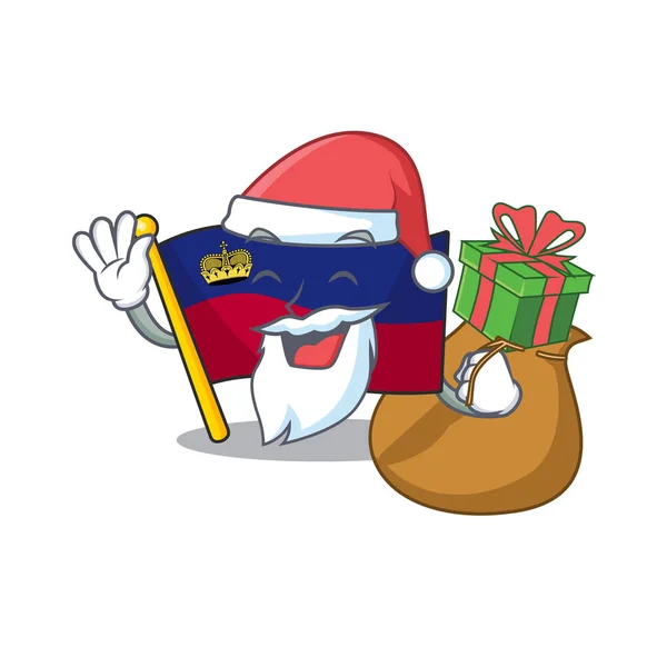Weihnachtsmann mit Geschenkfahne liechtenstein in Cartoon-Form — Stockvektor