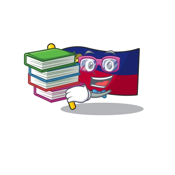 Étudiant avec drapeau de livre liechtenstein en forme de dessin animé — Image vectorielle