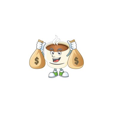 Para çantasıyla Sabahları bir fincan kahve