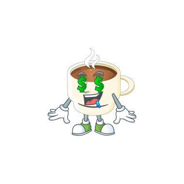 Beyaz arka planda para fincanı kahve karikatürü.