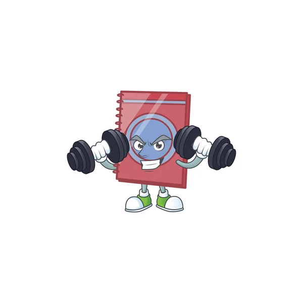 Fitness rood gesloten boek met karakter mascotte — Stockvector