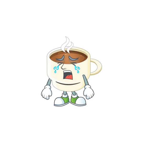 Caffè di tazza piangente il carattere con mascotte — Vettoriale Stock