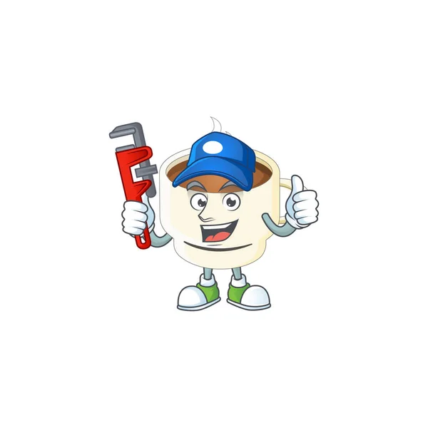 Plumber cup coffee cartoon on white background. — Stock Vector