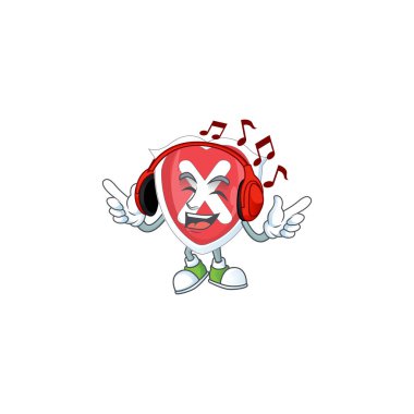 Çizgi film karakterindeki müzik kalkanını dinlerken