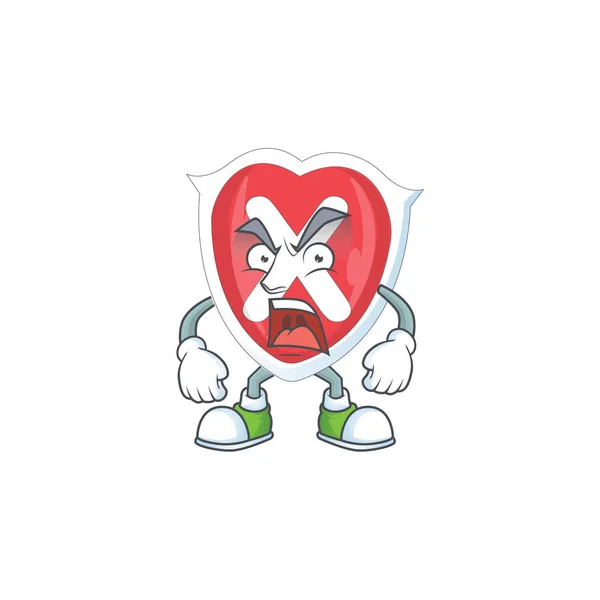 Scudo arrabbiato croce nel personaggio dei cartoni animati — Vettoriale Stock