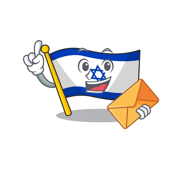 Com bandeira envelope israel voou no pólo mascote — Vetor de Stock