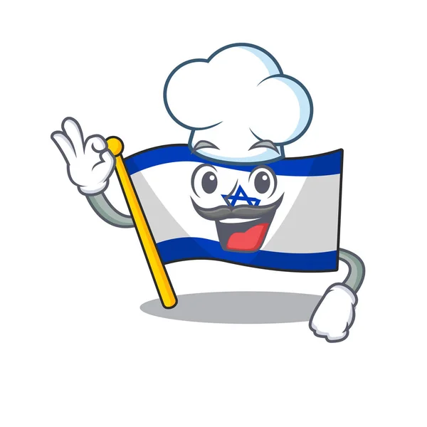 Flaga szefa kuchni izrael wzniesiony na słupie maskotki — Wektor stockowy