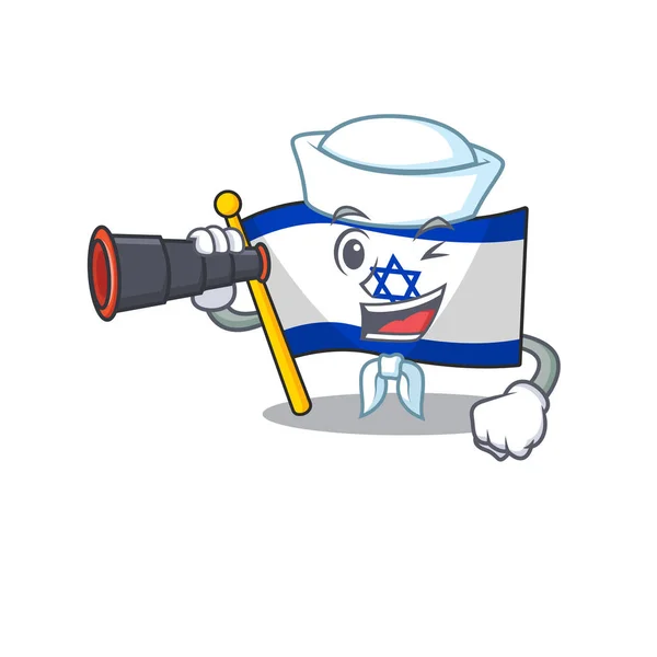 Marinaio con bandiera binoculare israele con la forma del carattere — Vettoriale Stock