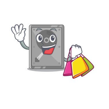 Sabit disk alışverişi iç maskot izole edilmiş çizgi film