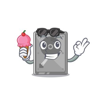 Dondurma sabit diski ile iç maskotu izole çizgi film