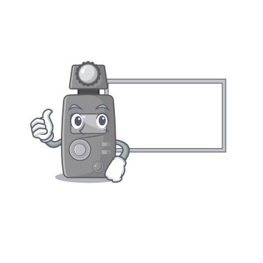 Maskotun ışık ölçer karakteriyle baş parmak yukarı.