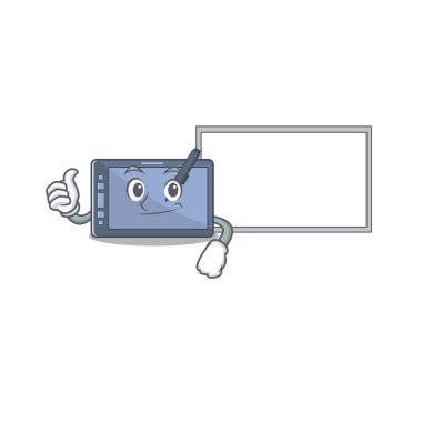 Çizgi filmdeki grafik tablet karakteri ile başparmağınızı kaldırın