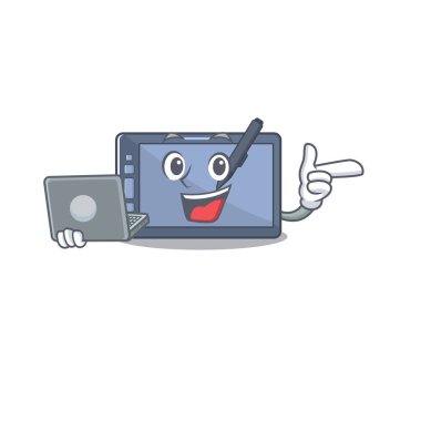 Çizgi filmdeki dizüstü bilgisayarlı grafik tablet karakteriyle