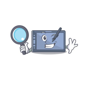 Şekil maskotlu dedektif grafik tablet karakteri