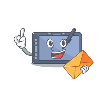 Zarf grafikli tablet karakterli ve maskotlu.