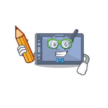 Şekil maskotu olan öğrenci grafik tableti karakteri