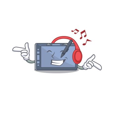 Çizgi filmde izole edilmiş müzik tableti dinlerken