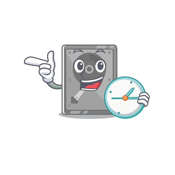 Con el disco duro del reloj mascota interna de dibujos animados aislados — Vector de stock